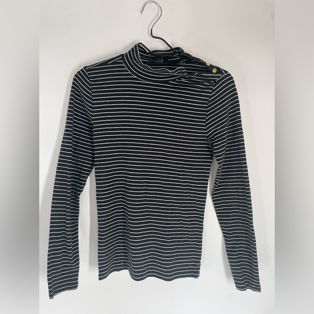 J. Crew Black and White Striped Top With Stulish Gold Buttons